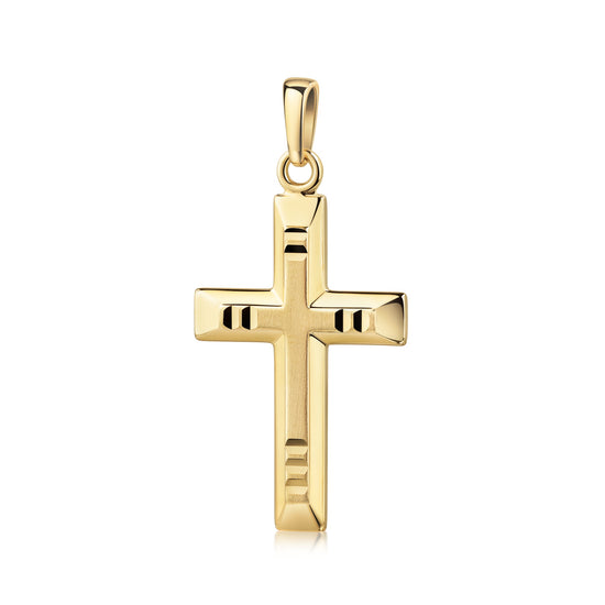 Goldener Kreuz-Anhänger Risen mit matter Oberfläche und polierten Kanten, hochglänzender Öse, aus massivem Gelbgold