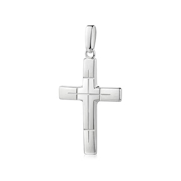 Silberner Kreuzanhänger mit mattierter Oberfläche und poliertem Kreuz in der Mitte, Salvation von Aurevia
