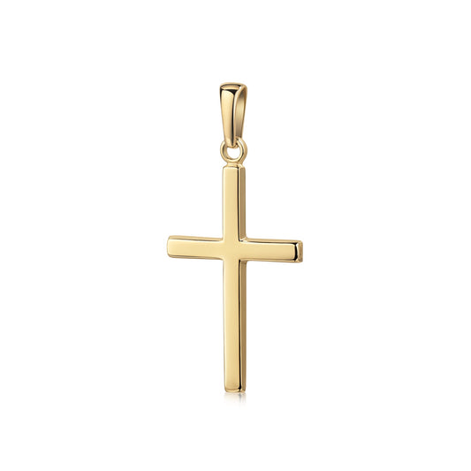 Goldener Kreuzanhänger Saviour aus poliertem Gelbgold mit klassischer Form und Öse, handgefertigt von Aurevia Manufaktur
