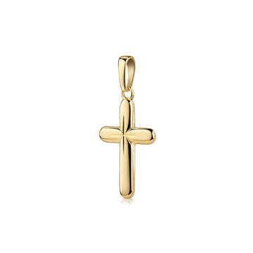 Goldener Kreuz-Anhänger mit glänzend polierter Oberfläche und abgerundeten Kanten, handgefertigt aus 585er Gelbgold