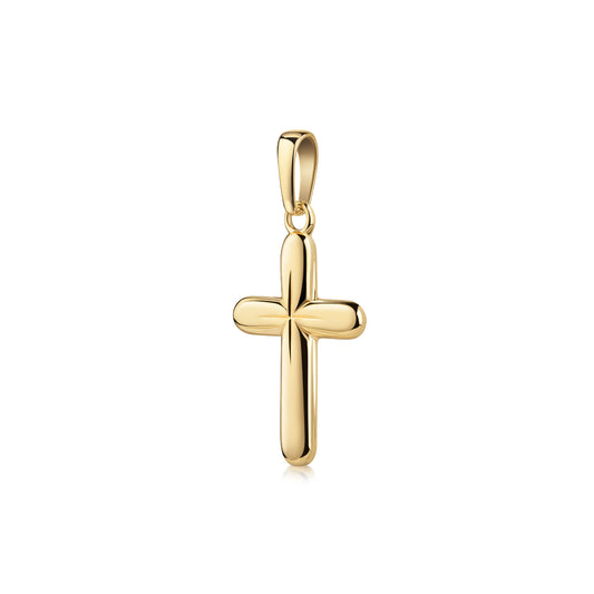Goldener Kreuz-Anhänger mit glänzend polierter Oberfläche und abgerundeten Kanten, handgefertigt aus 585er Gelbgold