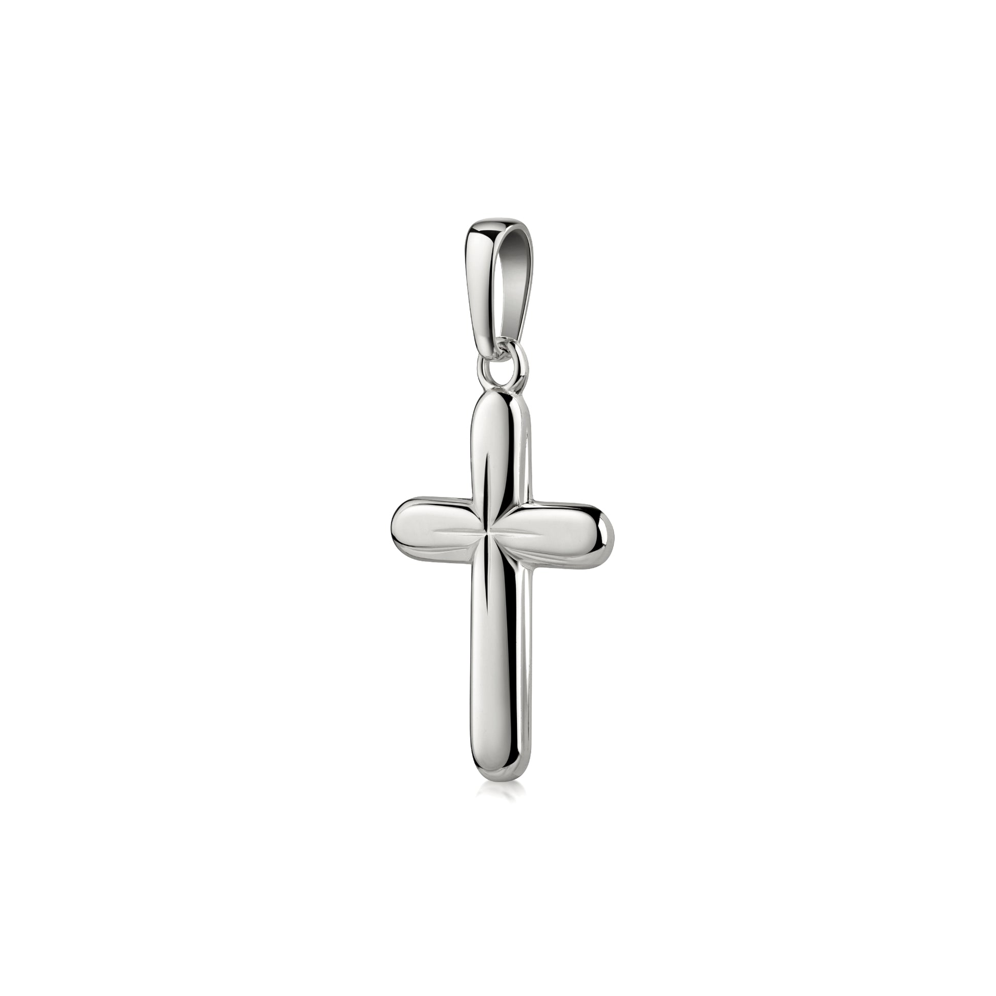 Silberner Kreuz-Anhänger mit polierter Oberfläche und abgerundeten Kanten, hochglänzend aus 925er Sterlingsilber