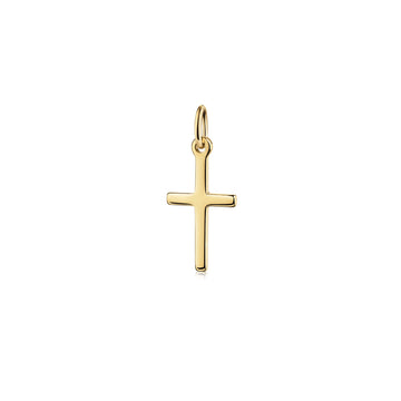 Goldener Kreuz-Anhänger Spirit mit polierter Oberfläche und Öse, handgefertigt aus massivem Gelbgold