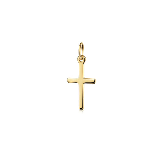 Goldener Kreuz-Anhänger Spirit mit polierter Oberfläche und Öse, handgefertigt aus massivem Gelbgold
