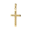 Goldener Kreuz-Anhänger mit facettierter Tweed-Struktur, 333er Gelbgold, glänzend poliert mit geometrischem Diamantmuster