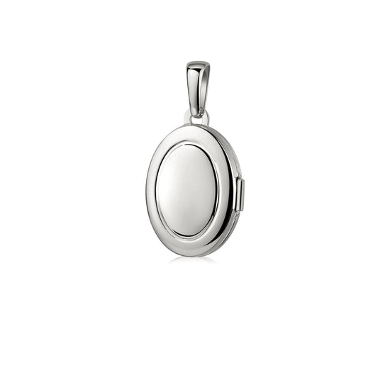 Ovales Silber-Medaillon Iris mit glänzend polierter Oberfläche und Klappverschluss an eleganter Öse