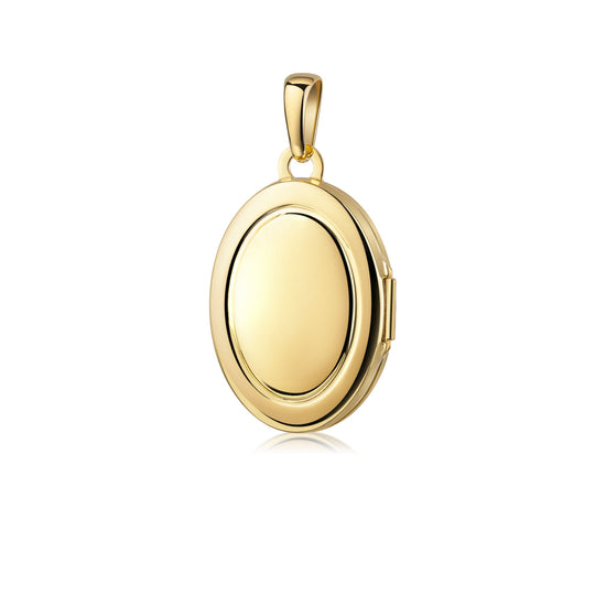 Gold Medaillon oval mit polierter Oberfläche, aufklappbar, Anhänger mit Öse für Kette, hochglänzend