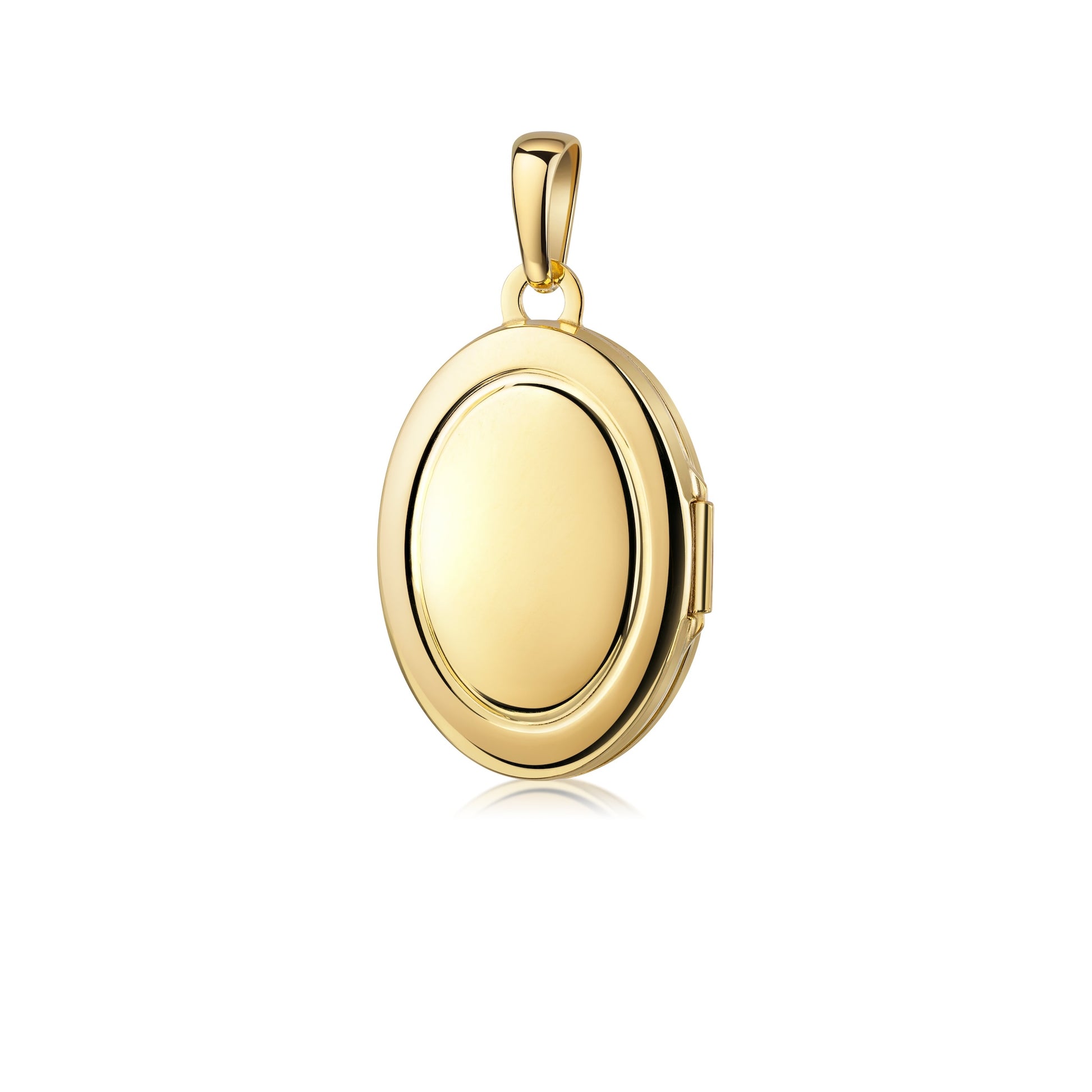 Gold Medaillon oval mit polierter Oberfläche, aufklappbar, Anhänger mit Öse für Kette, hochglänzend
