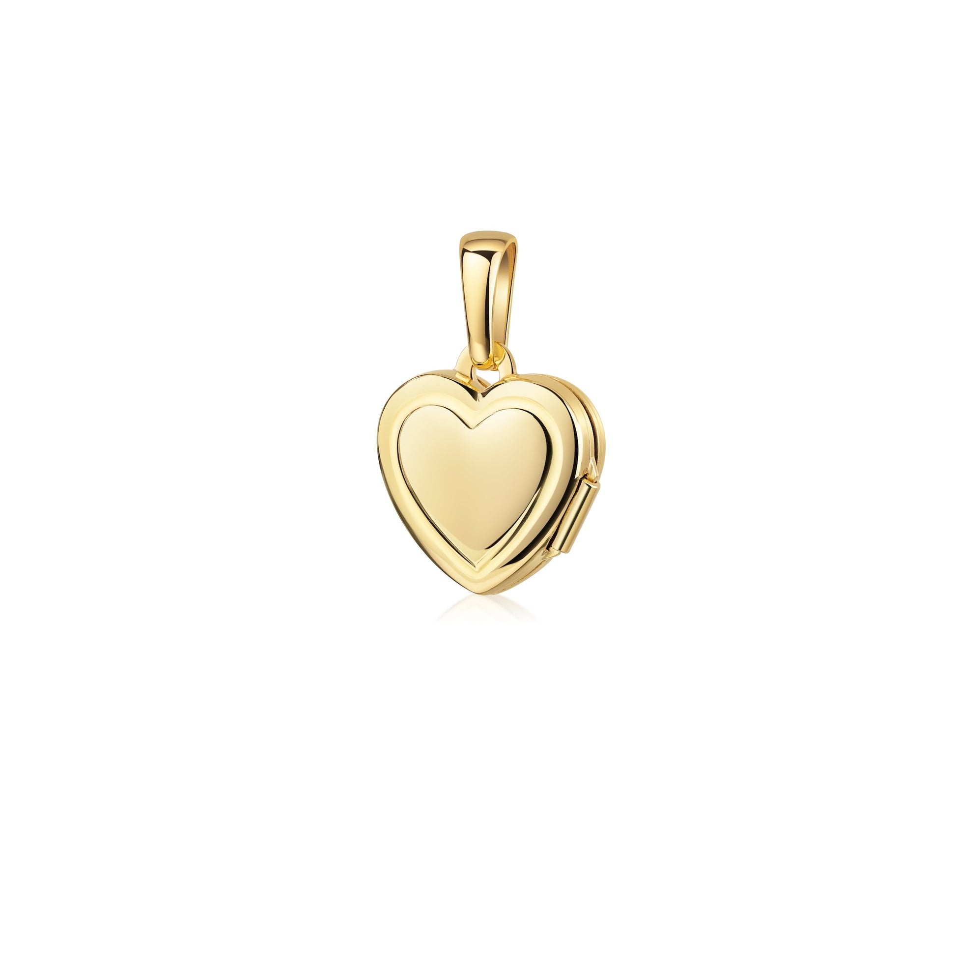 Goldenes Herz-Medaillon mit polierter Oberfläche und elegantem Bügel zum Öffnen für persönliche Erinnerungen
