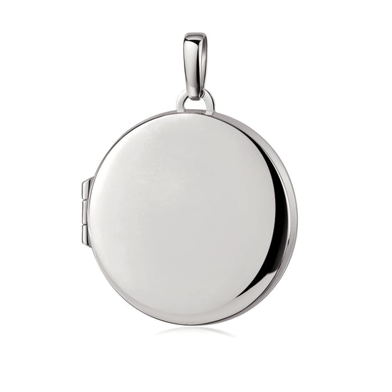 Rundes Silber-Medaillon Luna mit glänzend polierter Oberfläche und seitlichem Scharnier zum Öffnen