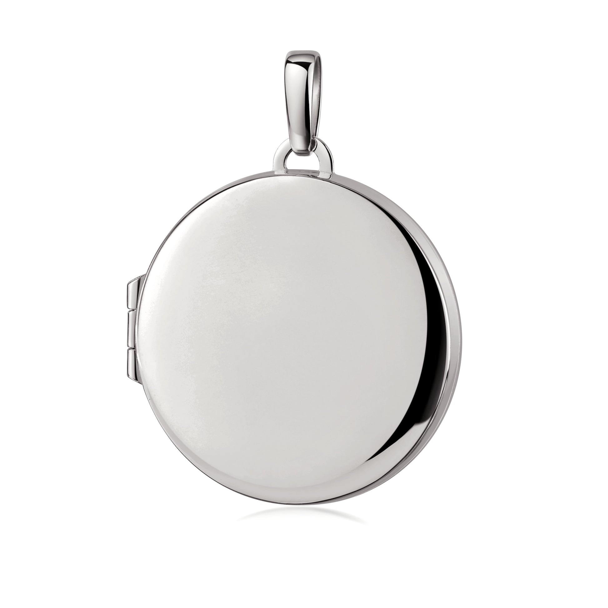 Rundes Silber-Medaillon Luna mit glänzend polierter Oberfläche und seitlichem Scharnier zum Öffnen
