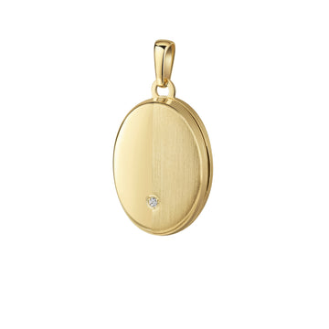 Goldenes ovales Medaillon mit matter Oberfläche, kleiner Zirkonia und polierter Anhängeröse