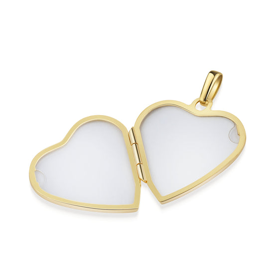 Goldenes Herz-Medaillon zum Aufklappen mit weißer Perlmutt-Einlage, Gelbgold, Ocean Heart von Aurevia