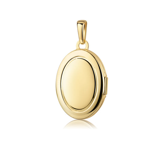 Goldenes Oval-Medaillon zum Öffnen mit glatter Oberfläche und elegantem Bügel, Gelbgold