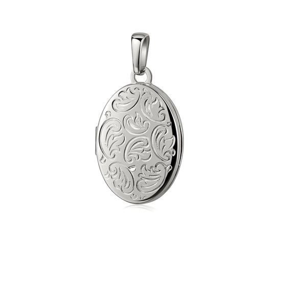 Silbernes Oval-Medaillon mit filigranem Blumenrelief zum Öffnen, Anhänger aus poliertem Edelmetall