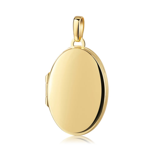 Goldenes ovales Medaillon zum Öffnen mit glänzend polierter Oberfläche und elegantem Bügel aus 585er Gelbgold