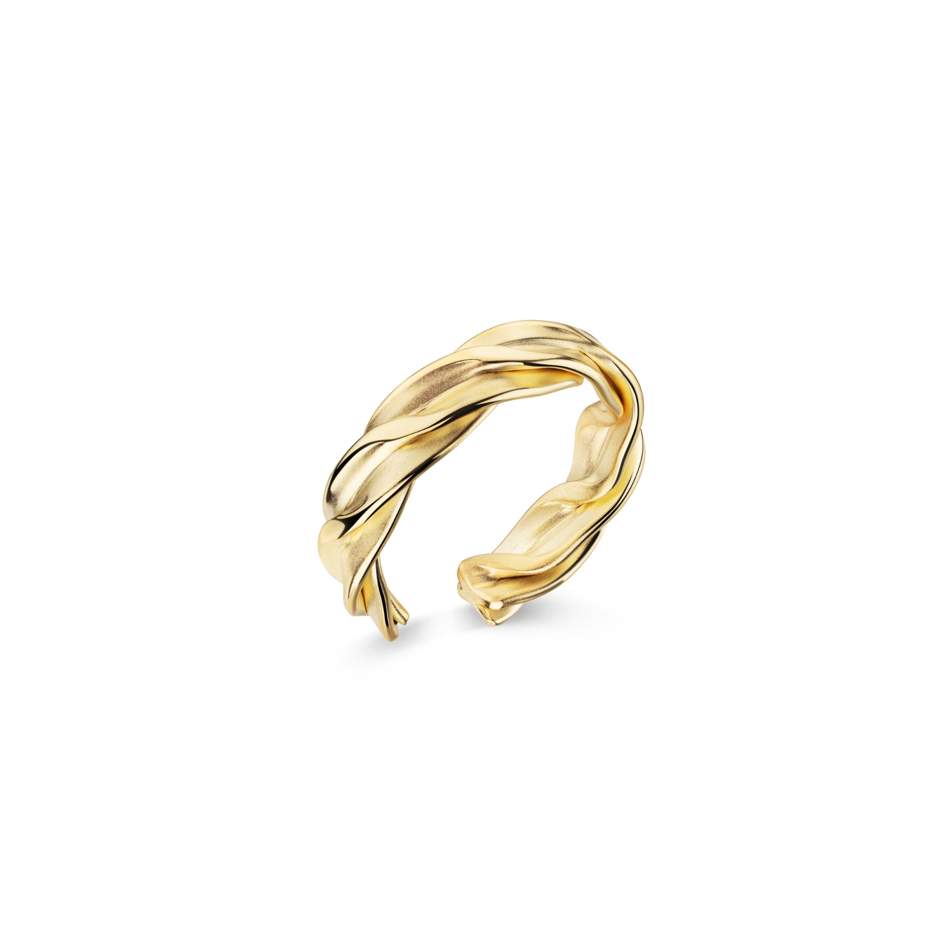 Goldener Ring Breeze mit gedrehtem Band-Design, offene Ringform aus glänzendem Gelbgold, handgefertigt