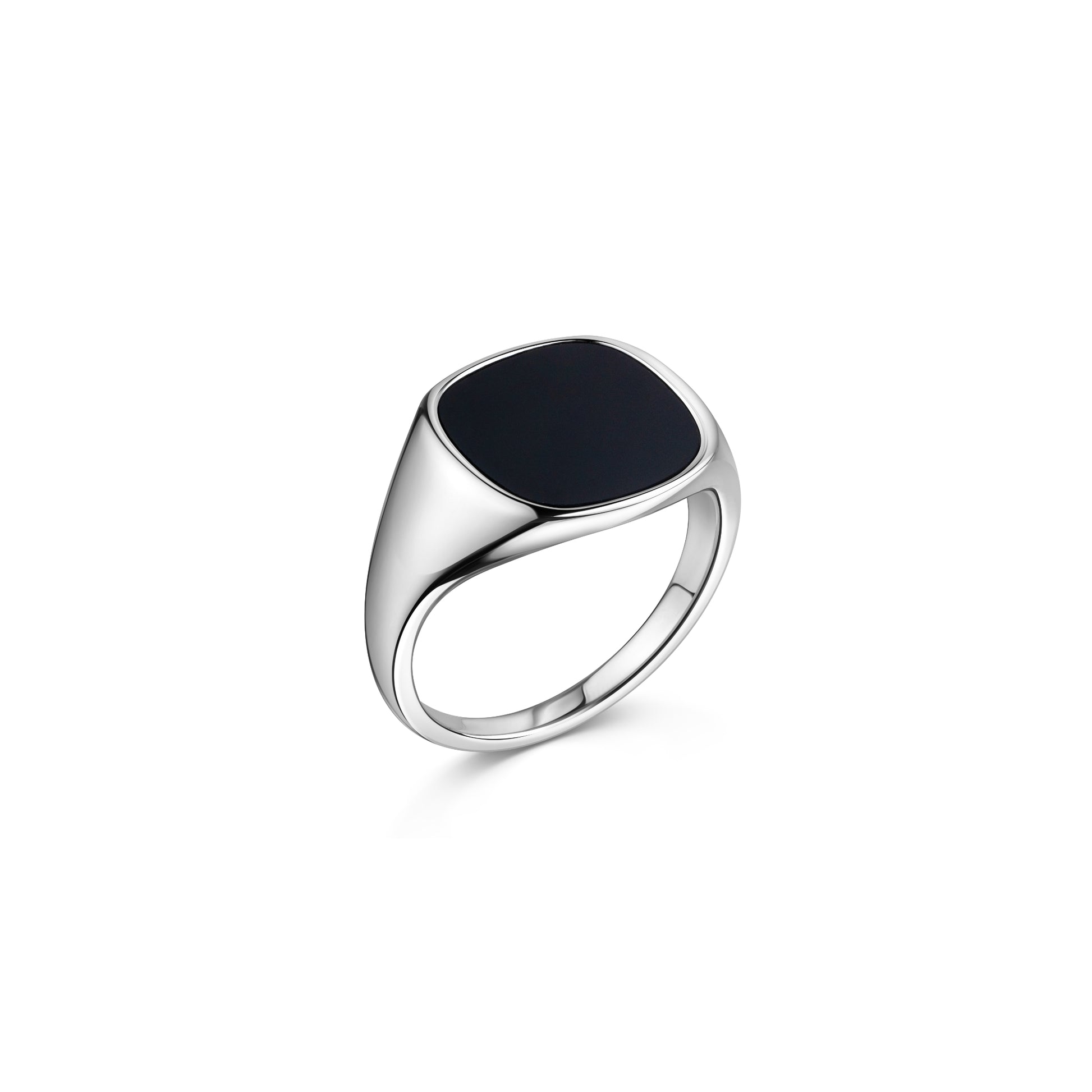 Silberner Siegelring mit schwarzem Onyx, polierte Oberfläche, klassisches Design von Aurevia Manufaktur